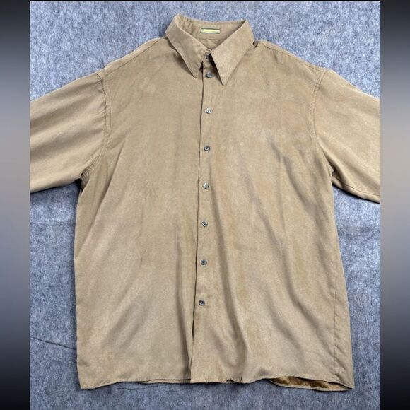 Kenneth Cole Reaction Dress Shirt Mens 17 Tan 100% Polyester Collared Button-Up - Picture 2 of 8